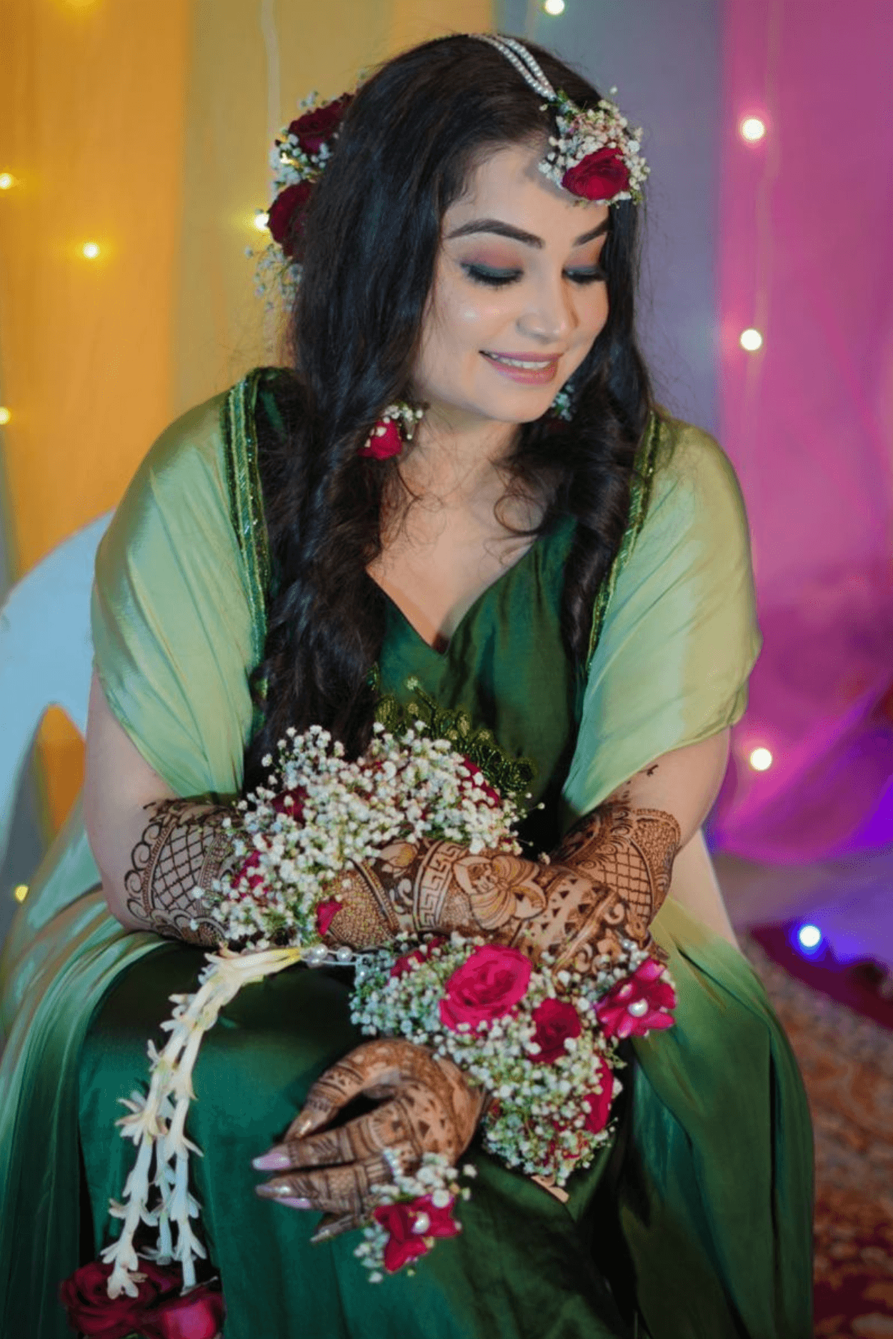Sandhya Maurya's natural and radiant Mehndi makeup look with Ultra HD finish.