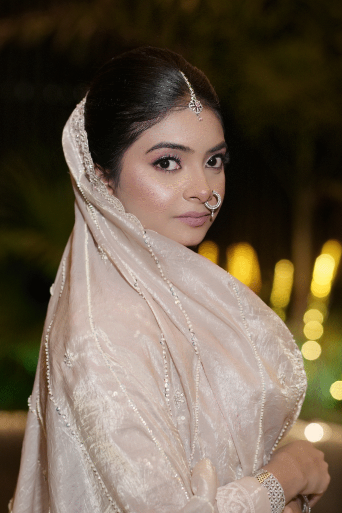 Sandhya Maurya's HD bridal makeup, showcasing a luminous and elegant bridal look with a flawless finish.