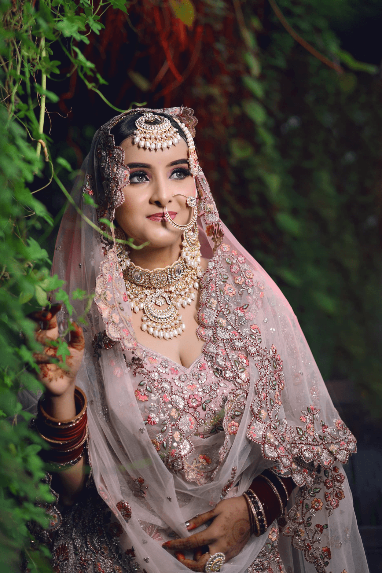 Sandhya Maurya's HD Muslim bridal makeup look, showcasing a stunning, elegant aesthetic with flawless skin.