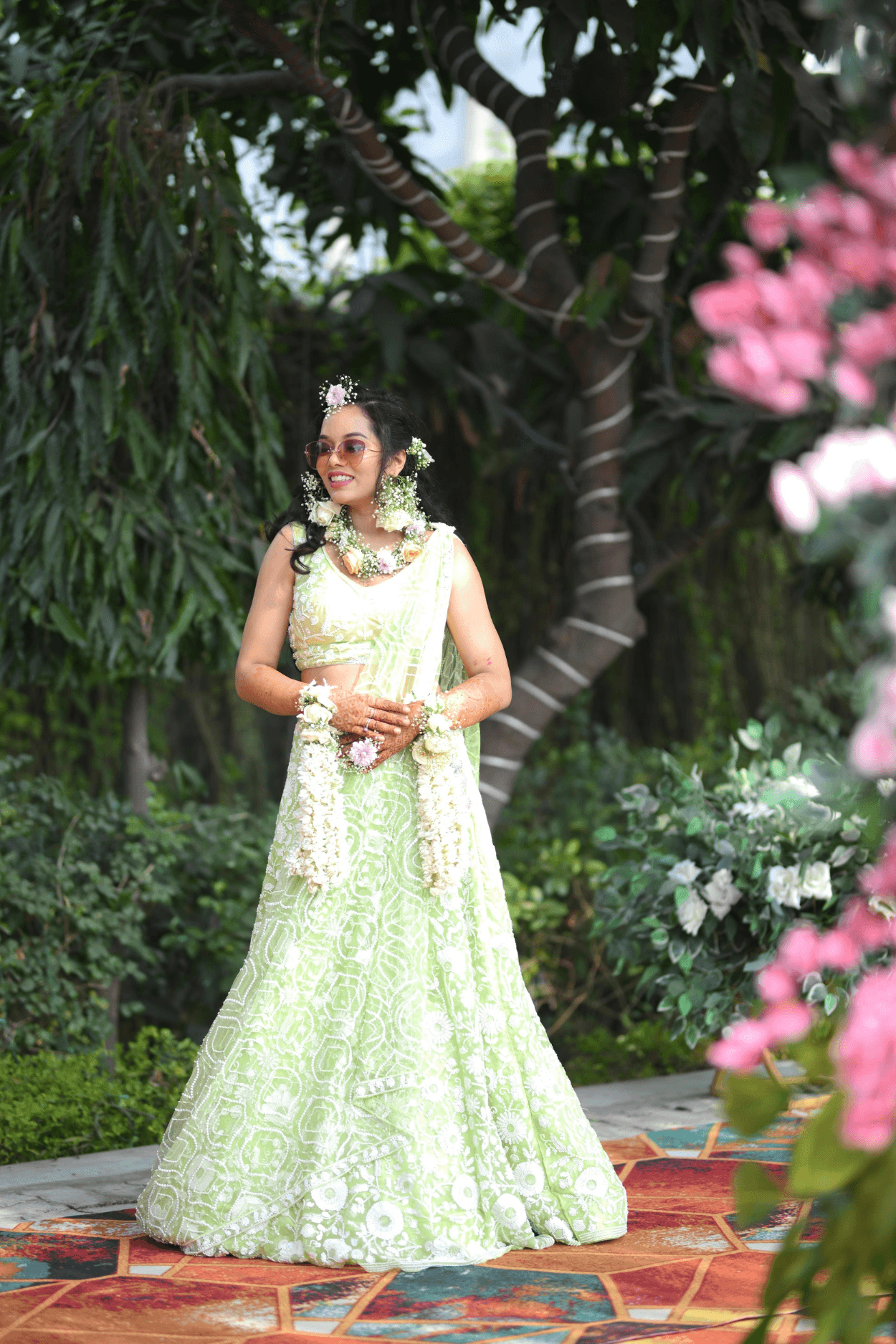 Sandhya Maurya's HD Haldi makeup look, showcasing a fresh and luminous glow with flawless skin.