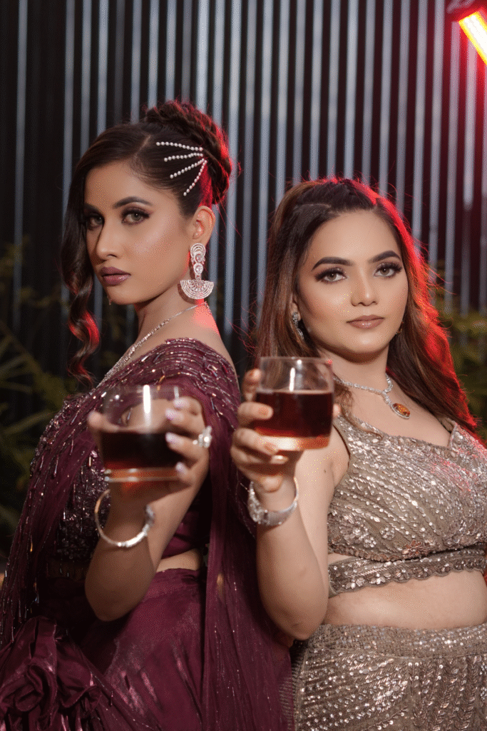 Sandhya Maurya's Ultra HD cocktail makeup, showcasing a glamorous and flawless look perfect for an evening event.