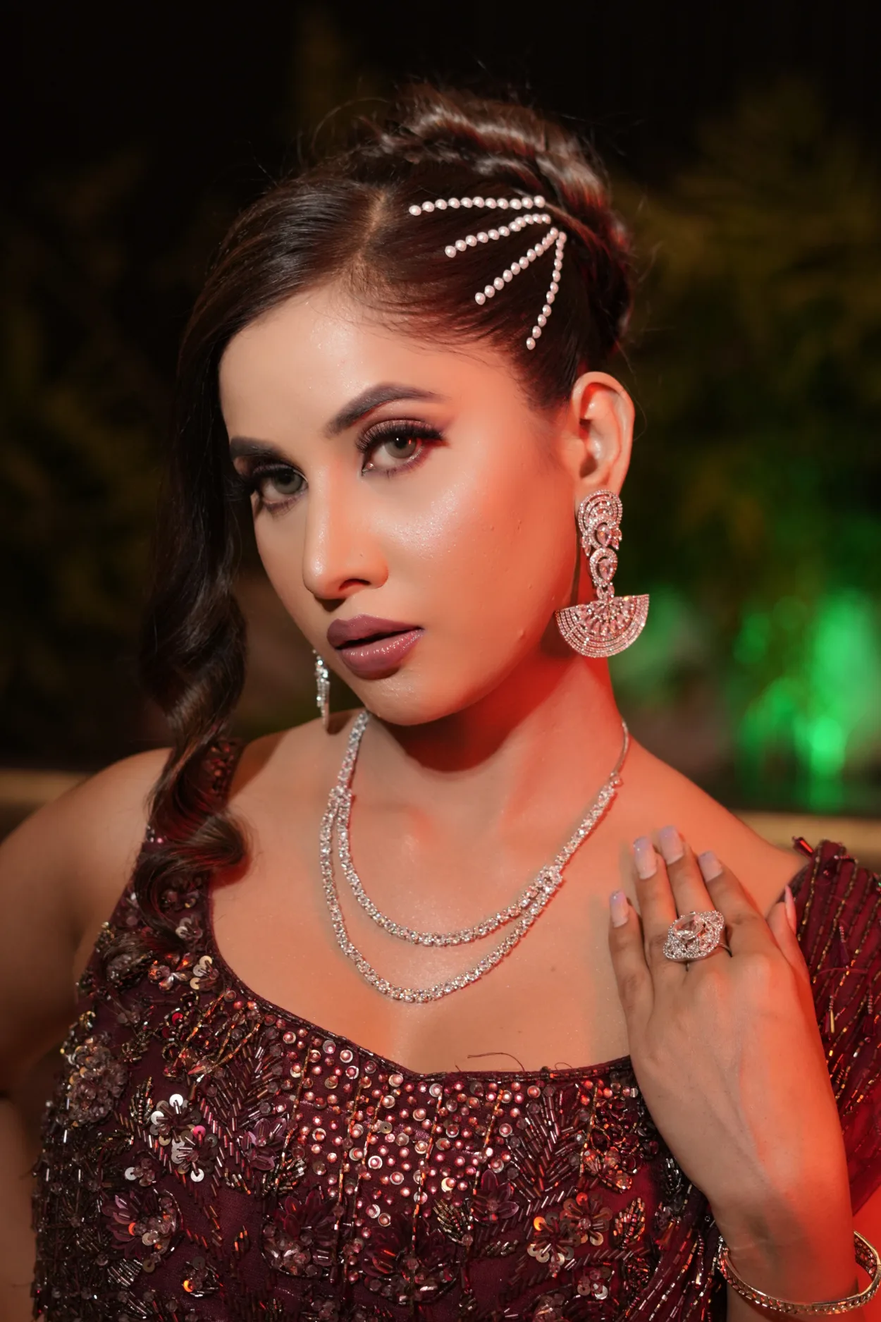 Sandhya Maurya's Ultra HD cocktail makeup, showcasing a glamorous and flawless look perfect for an evening event.