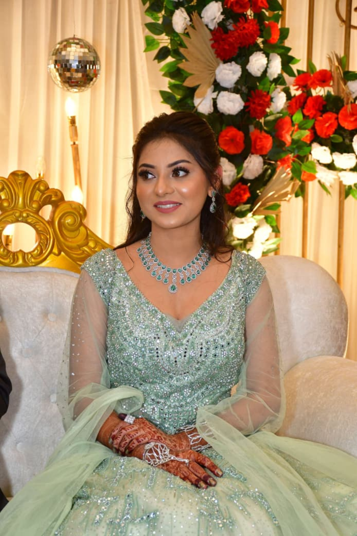 Sandhya Maurya's Ultra HD engagement makeup, showcasing a sophisticated and elegant look with a flawless finish.