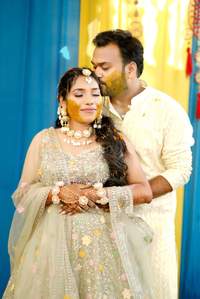 Sandhya Maurya's Ultra HD Haldi makeup, showcasing a fresh and vibrant look with a natural, golden glow.