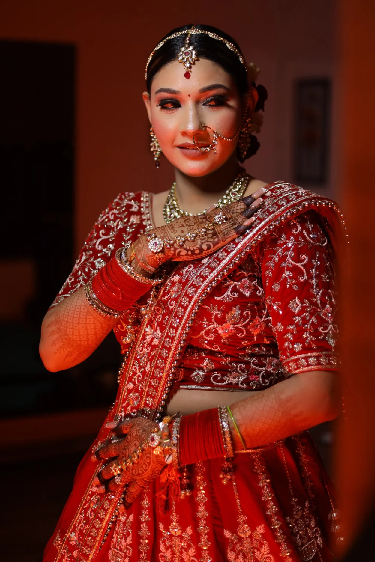 Sandhya Maurya's Ultra HD bridal makeup, showcasing a beautiful, elegant look with a flawless finish.