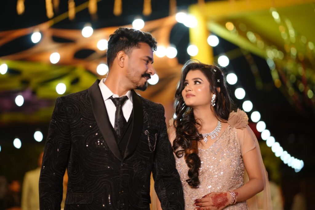 Sandhya Maurya's Ultra HD engagement makeup, showcasing a sophisticated and elegant look with a flawless finish.