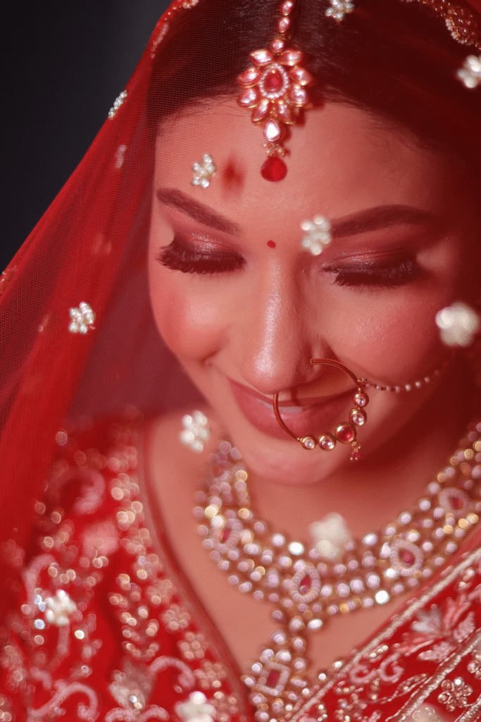 Sandhya Maurya's Ultra HD bridal makeup, showcasing a stunning radiant glow with a flawless finish.