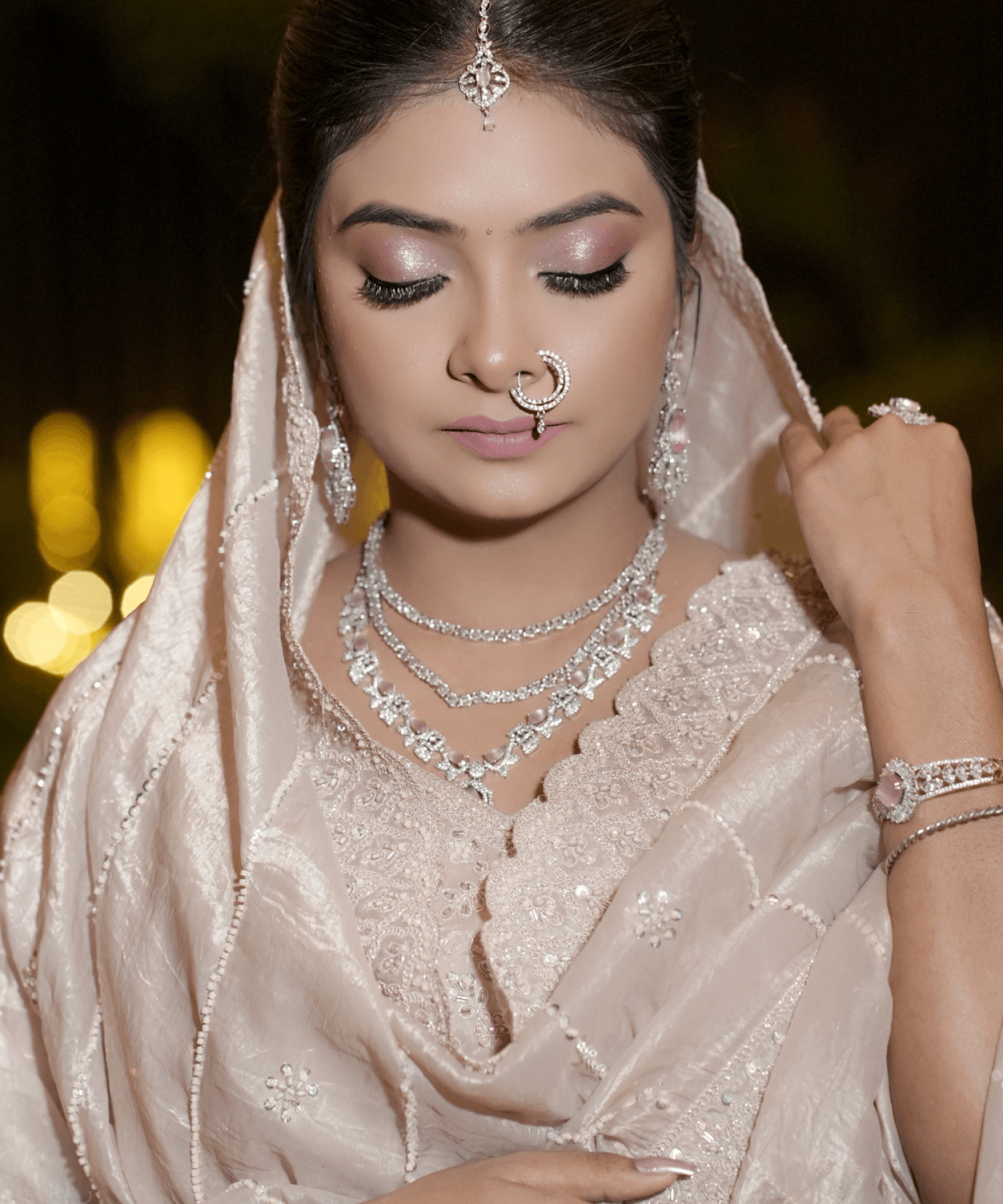 Sandhya Maurya's HD bridal makeup, showcasing a soft-focus bridal look with a timeless finish.