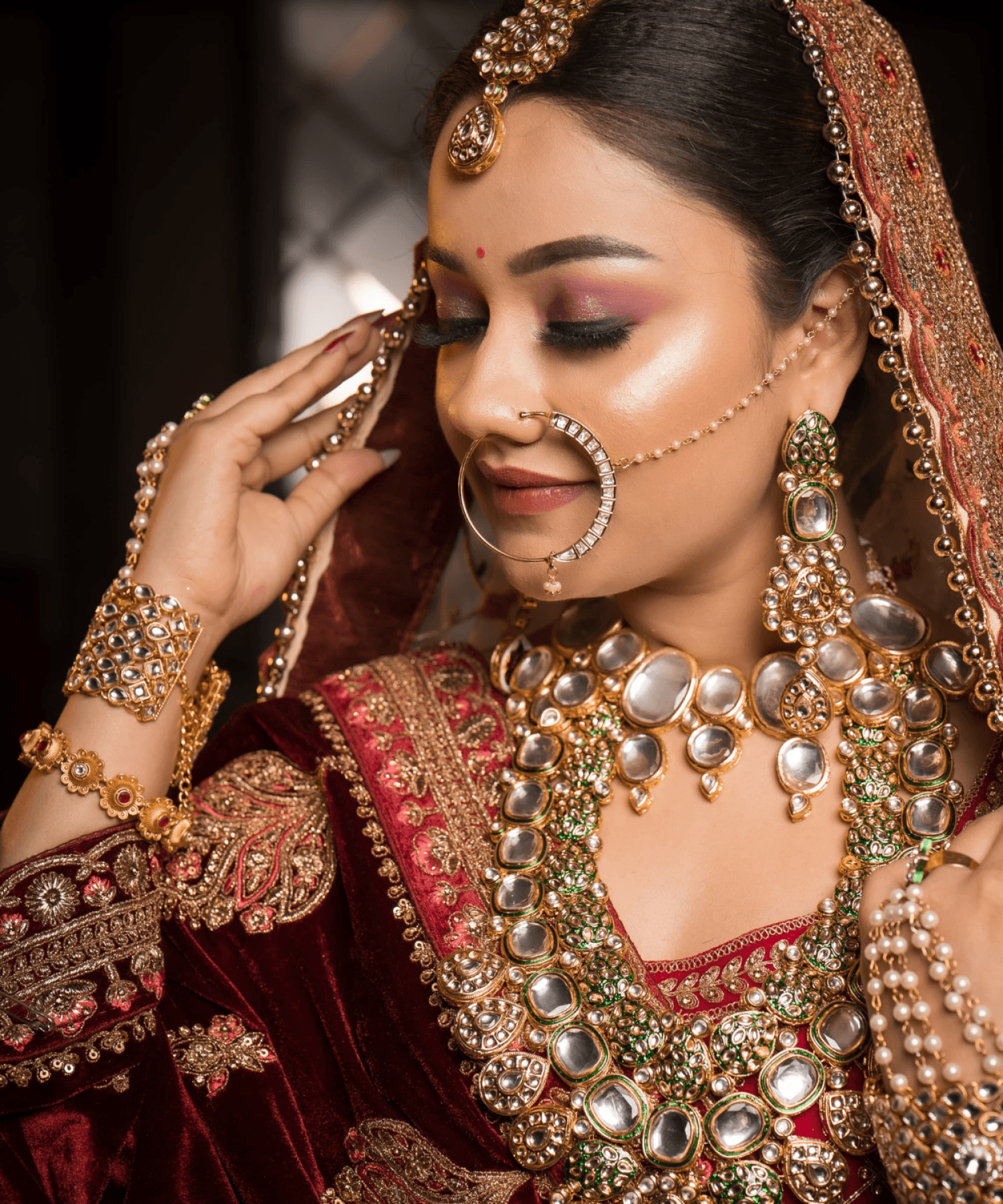 Sandhya Maurya's HD bridal makeup look, featuring a timeless, elegant aesthetic and radiant, glowing skin.