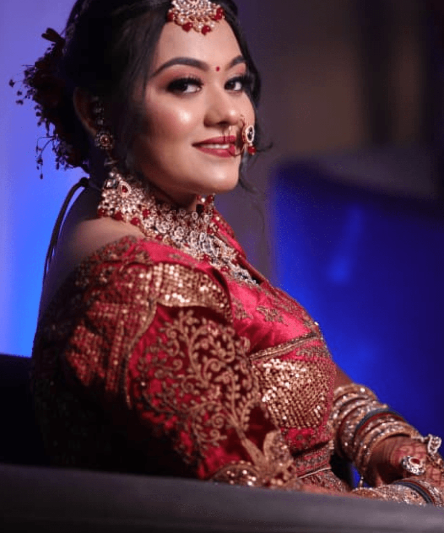 Sandhya Maurya's Ultra HD bridal makeup, showcasing a luminous and timeless look with a flawless finish.
