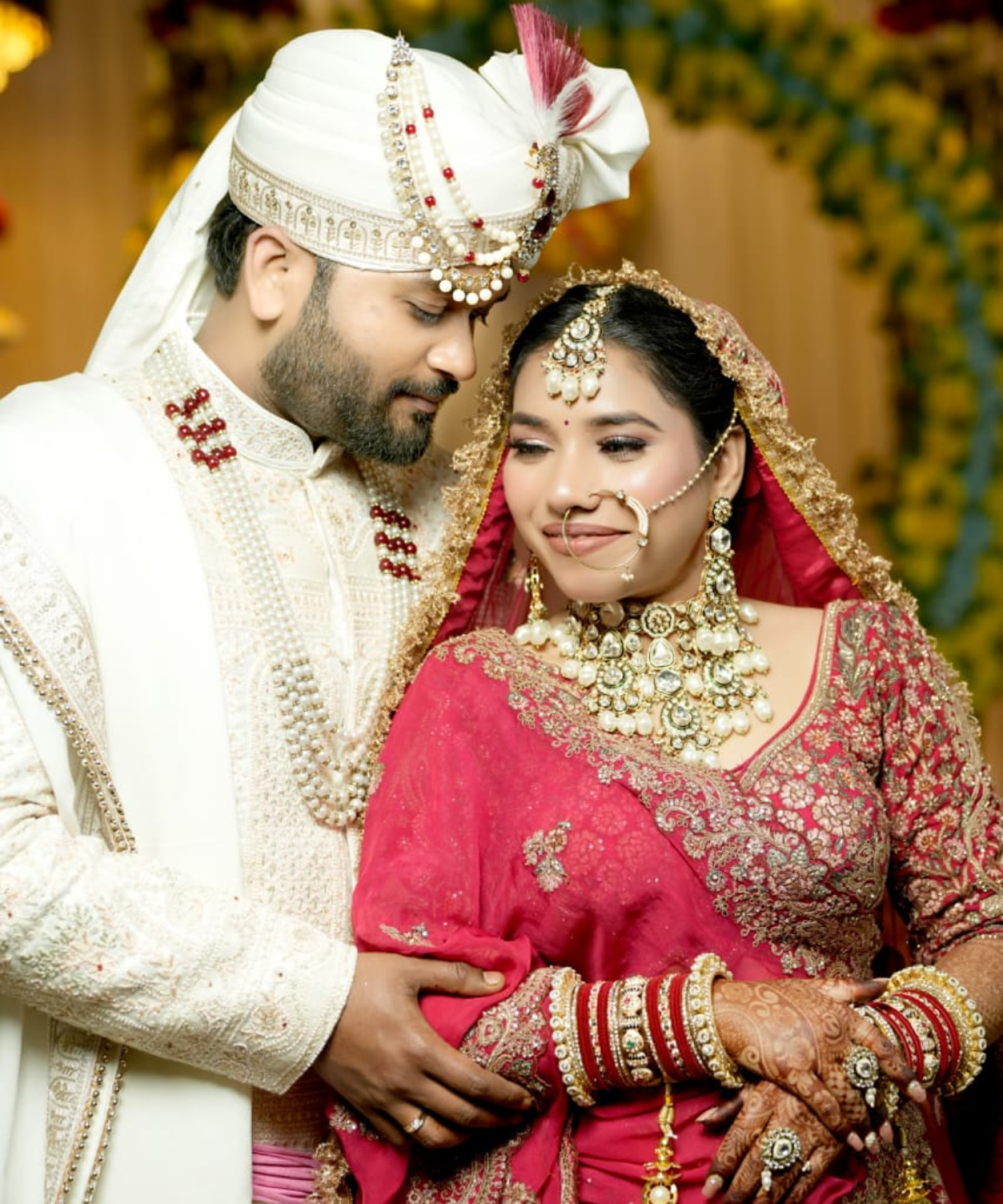 Sandhya Maurya's Ultra HD bridal makeup, showcasing a luminous and timeless look with a flawless finish.