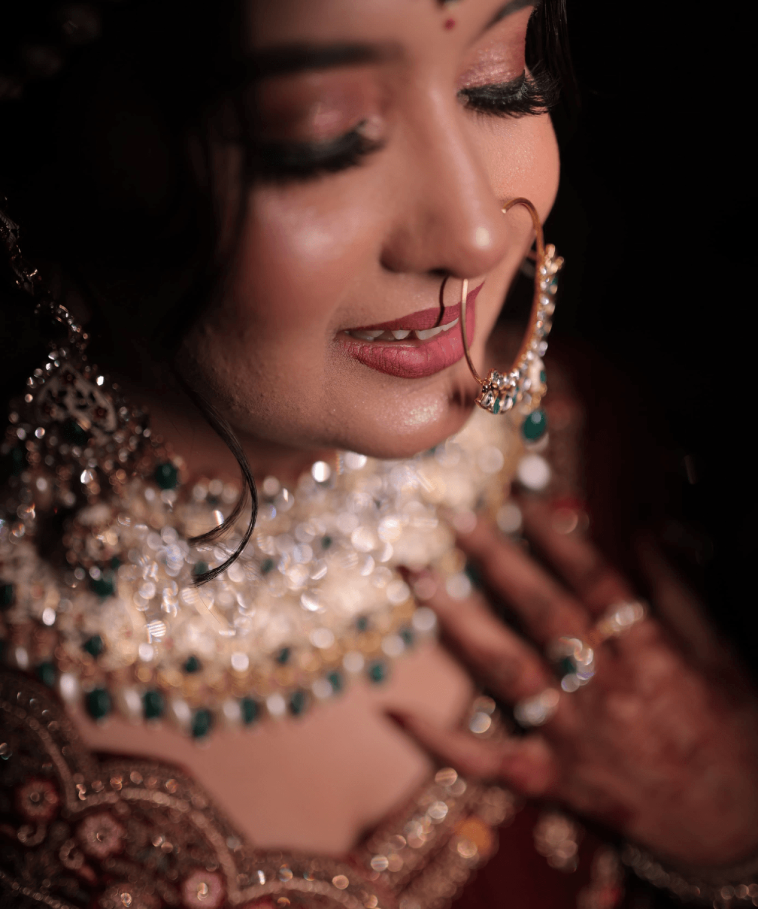 Sandhya Maurya's Ultra HD bridal makeup, showcasing a flawless complexion and a radiant, natural glow.