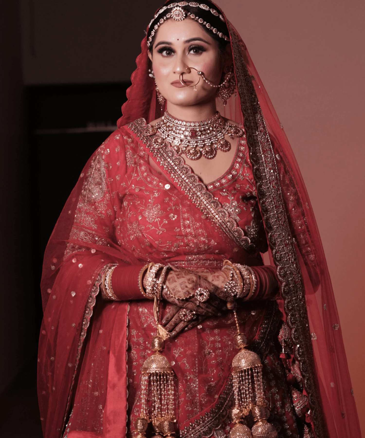 Sandhya Maurya's Ultra HD bridal makeup, showcasing a radiant and elegant style with a flawless finish.