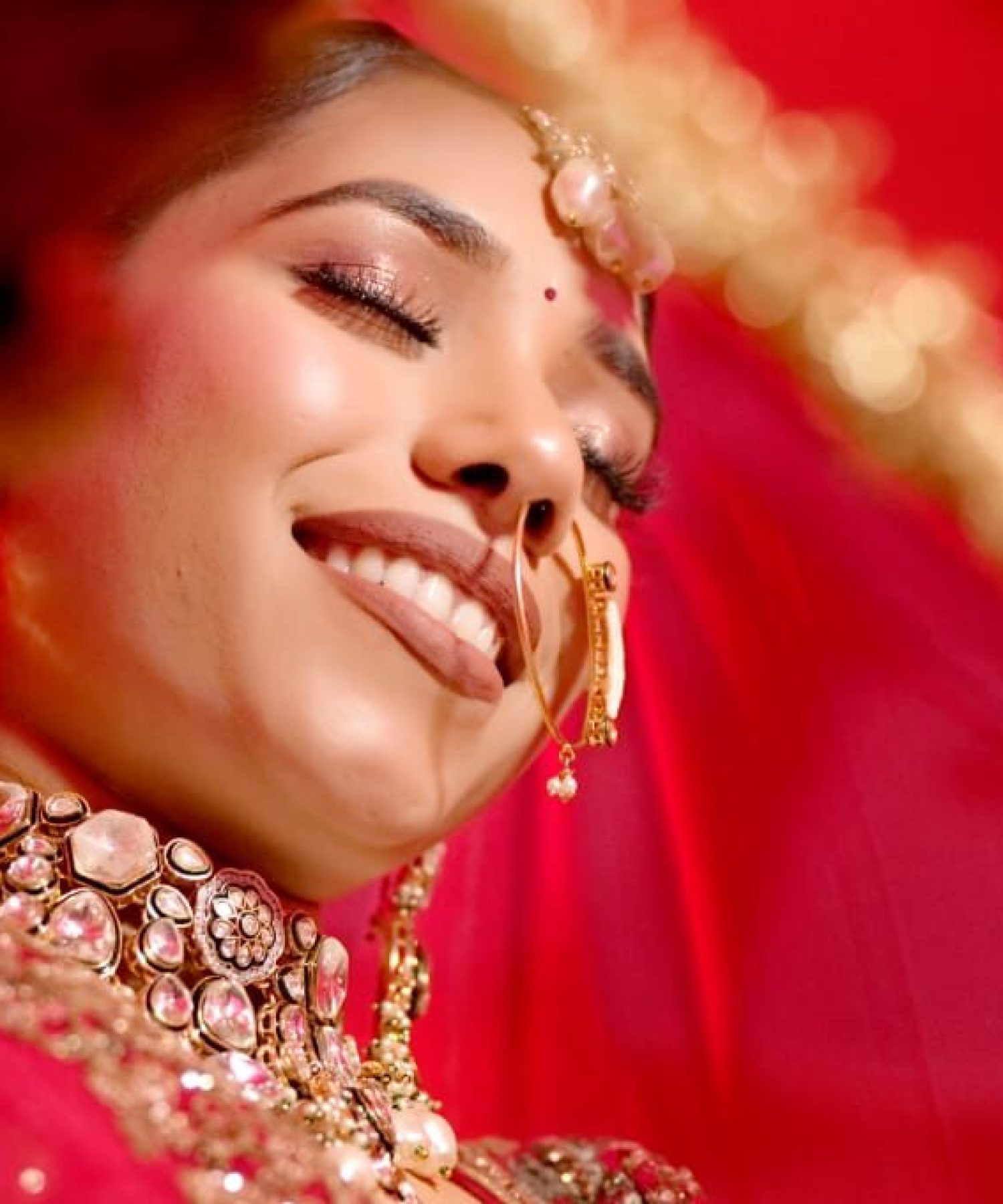 Sandhya Maurya's Ultra HD bridal makeup, showcasing a radiant and ethereal look with a flawless finish.